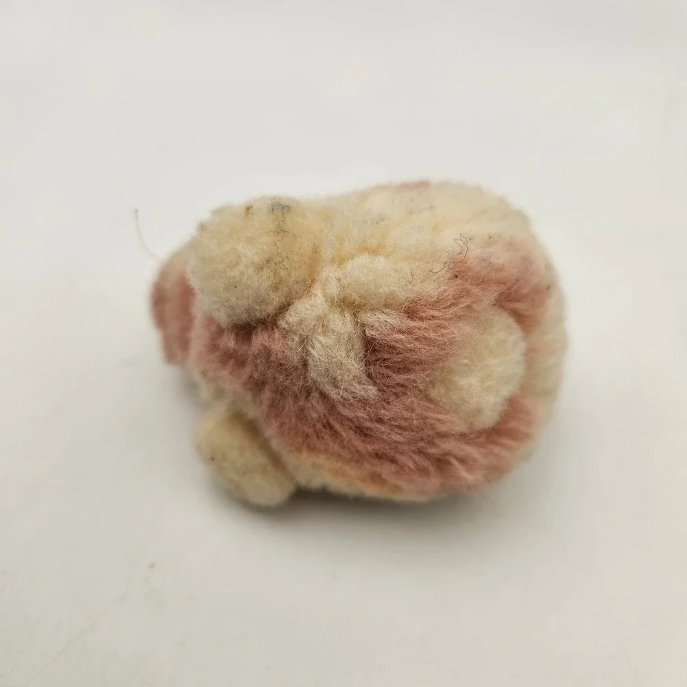 Vintage Steiff Pink Cream Wool Pompon Bunny Rabbit Miniature Metal Button Ear
